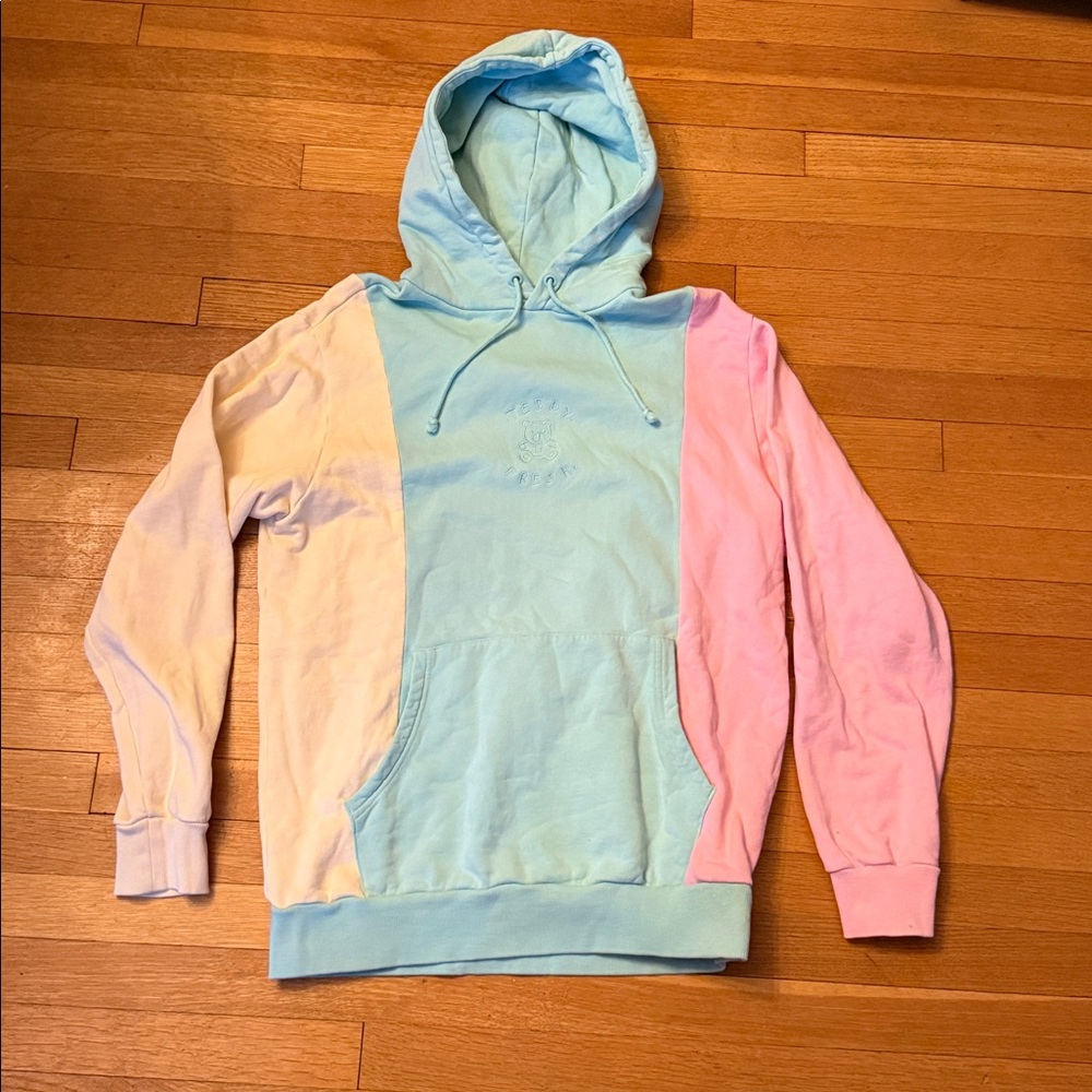 Teddy Fresh Embroidered Logo Hoodie Sweatshirt Pastel Colorblock men’s large.